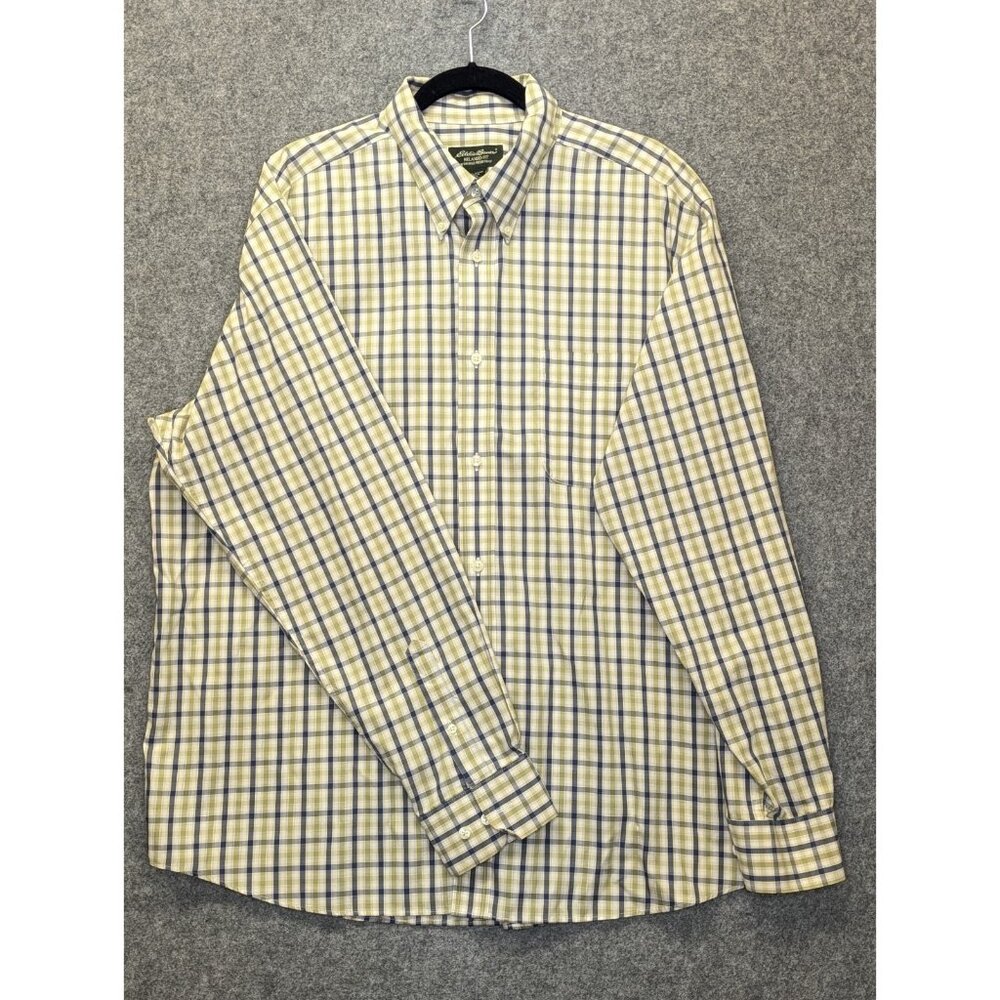 Eddie Bauer Men’s XL Green Blue Long Sleeve Wrinkle Free Dress Shirt Button Down